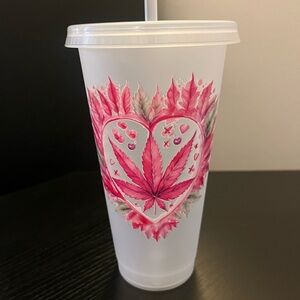 Custom Pink Leaf Heart Tumbler